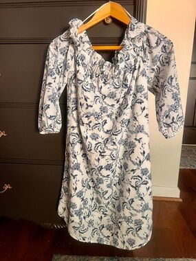 Banana Republic Blue and White Floral Off-Shoulder Dress